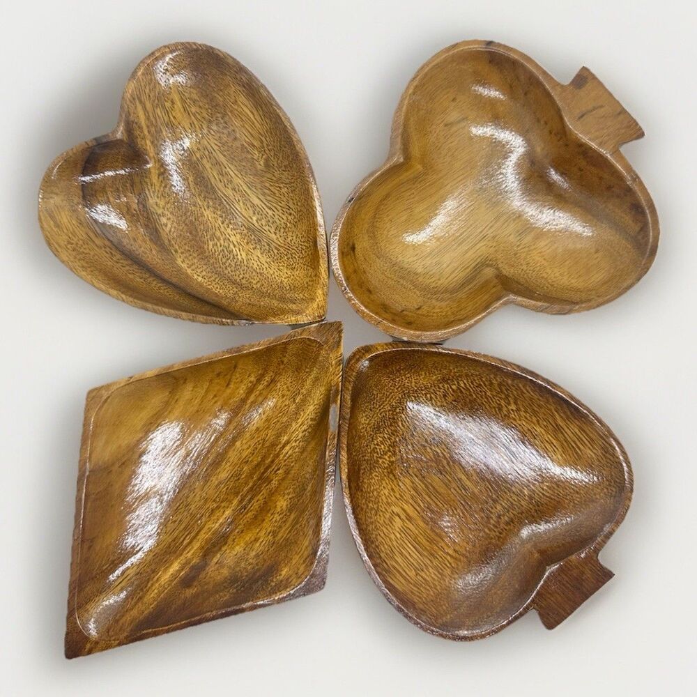 Vintage MCM Wooden Snack Nut Bowls Playing Card Suit Spade Club Diamond Heart